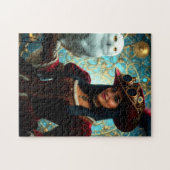 Tijdreizende Steampunk Dame met Uil Legpuzzel (Horizontaal)