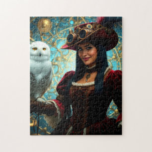 Tijdreizende Steampunk Dame met Uil Legpuzzel