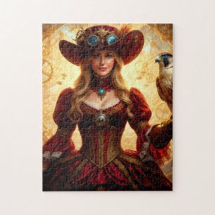 Tijdreizende Steampunk Dame met Valk Legpuzzel