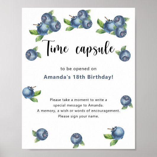 Tijdscapsule blauwe bessen 1e verjaardag poster (Voorkant)