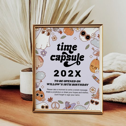 Tijdscapsule Groovy Griezelige Halloween Verjaarda Poster