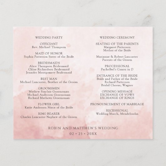 Tijdschema en programma voor Paarse en roze bruilo (Achterkant)