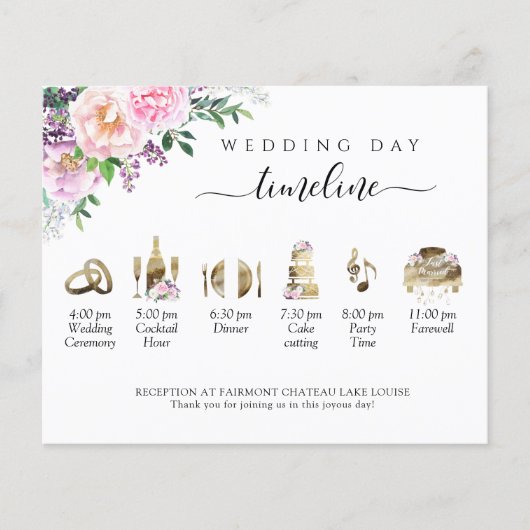 Tijdschema en programma voor Paarse en roze bruilo (Voorkant)