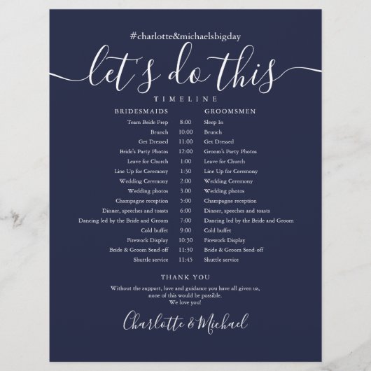 Tijdschema legant marineblauw huwelijk (Voorkant)
