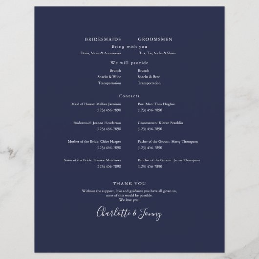Tijdschema Navy Blue Photo Script Weddenschap (Achterkant)