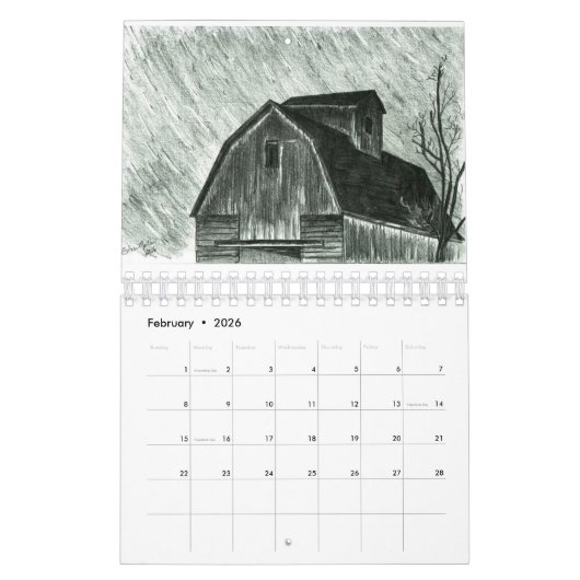 Tijdschema oude schetsen Barn Kalender (Feb 2026)