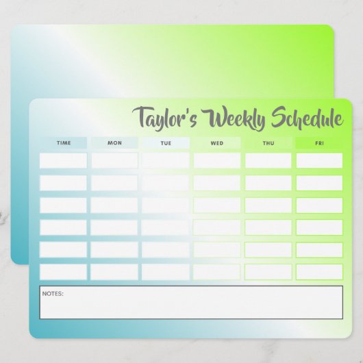 Tijdschema van de speciale wekelijkse planning van (Voorkant / Achterkant)