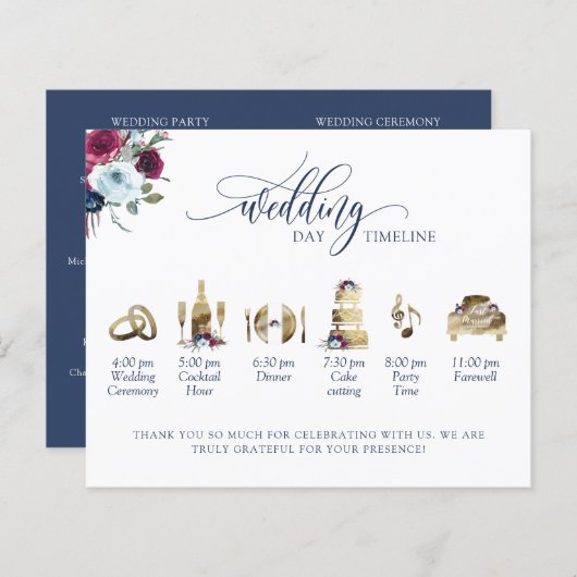 Tijdschema van het Navy Blue Burgundy Berry Weddin (Voorkant / Achterkant)
