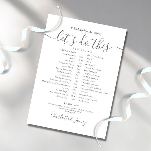 Tijdschema voor Elegant Script Wedding Schedule Programmakaart