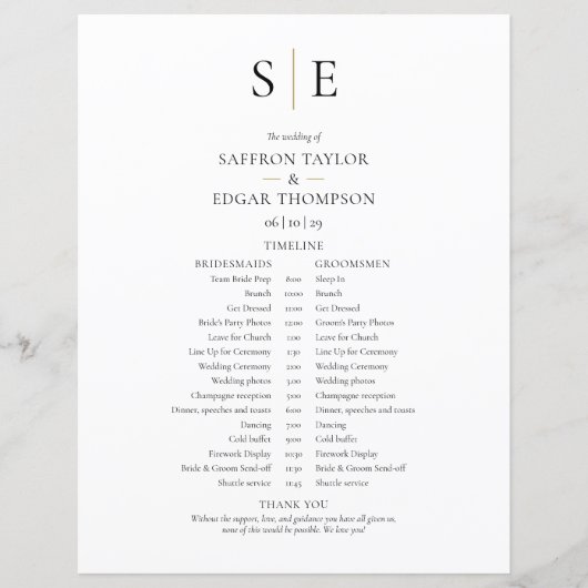 Tijdschema voor modern Monogram huwelijk (Voorkant)
