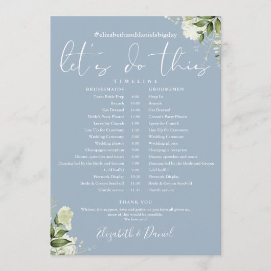 Tijdschema voor usty Blue Greenery Wedding Programmakaart (Voorkant)