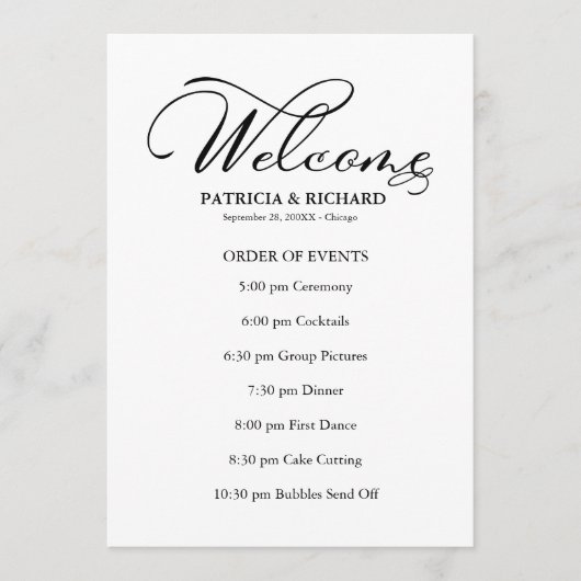 Tijdschema voor weduwenvolgorde van gebeurtenissen programmakaart (Voorkant)