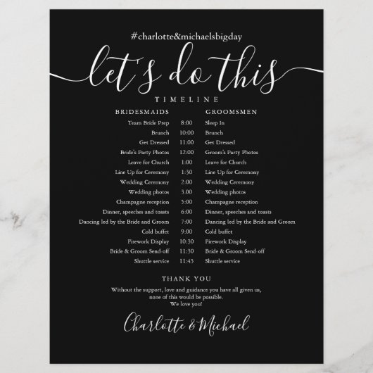 Tijdschema voor zwarte en witte bruiloft (Voorkant)