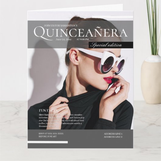 Tijdschrift 15e verjaardag quinceañera uitnodiging (Voorkant)