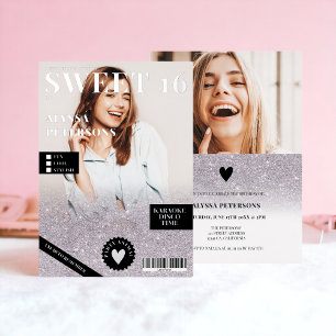 Tijdschrift 2 foto lila zilverglitter Sweet 16 Folie Uitnodiging