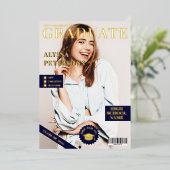 Tijdschrift bedekking 2 foto's blauw afstuderen go folie uitnodiging (Staand Voorkant)