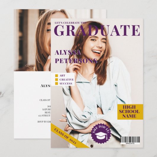 Tijdschrift bedekking 2 foto's paars trendy afstud aankondiging (Voorkant / Achterkant)