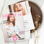 Tijdschrift bedekking 2 foto's roze trendy Sweet 1 Kaart<br><div class="desc">Een leuke tijdschrift met de cover stijl Sweet 16 verjaardagsfeestje,  met 2 foto's,  en een vet type in roze en grijs,  hier is de scoop,  laten we het verjaardagsmeisje vieren.</div>