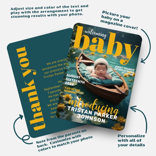 Tijdschrift Hoesje Bold Modern Birth Announcement Aankondiging