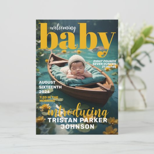 Tijdschrift Hoesje Bold Modern Birth Announcement Aankondiging (Staand voorkant)