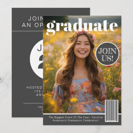 Tijdschrift Hoesje Foto Afstuderen Feestuitnodigin Kaart (Voorkant / Achterkant)