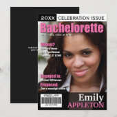 Tijdschrift Hoesje Fuchsia Bachelorette Uitnodigin Kaart (Voorkant / Achterkant)