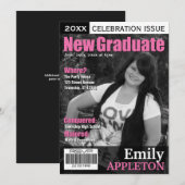 Tijdschrift Hoesje Fuchsia Graduatie Uitnodigingen (Voorkant / Achterkant)