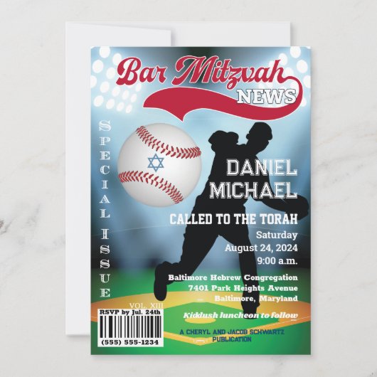 Tijdschrift Hoesje Honkbal Bar Mitzvah Uitnodiging (Voorkant)