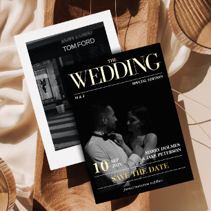 Tijdschrift Krant Huwelijk Foto Save the Date Folie Uitnodiging