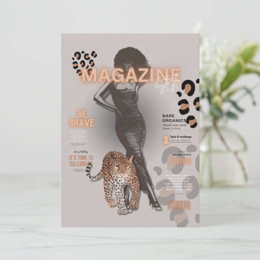 Tijdschrift met mode diva voor vrijgezellenfeest  kaart (Staand voorkant)