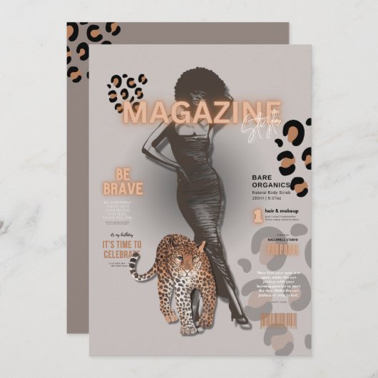 Tijdschrift met mode diva voor vrijgezellenfeest kaart (Voorkant / Achterkant)