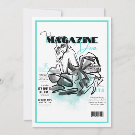 Tijdschrift met mode diva voor vrijgezellenfeestje kaart (Voorkant)