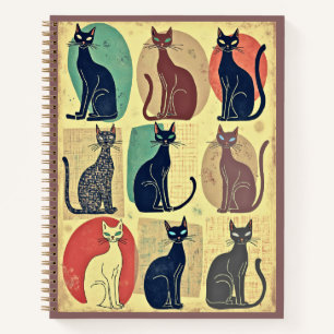 Tijdschrift met vintage katten in mid-century mode notitieboek