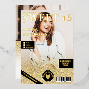 Tijdschrift omslag 2 foto goud glitter ombre Sweet Folie Uitnodiging