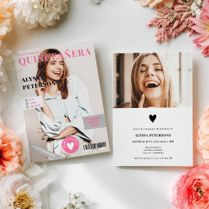 Tijdschrift omslag 2 foto's roze trendy Quinceaner Kaart