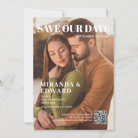 Tijdschrift Omslag Foto QR Code Trouwen Save The Date (Voorkant)