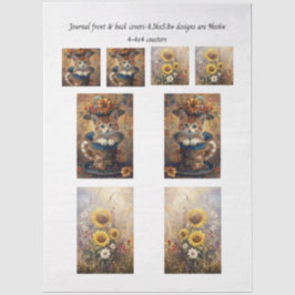 Tijdschrift Omslag Kat in Kopje & Zonnebloemen & O Tissuepapier