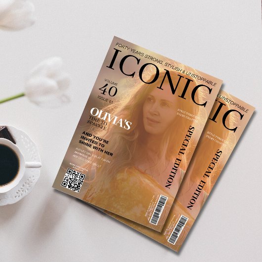 Tijdschrift omslag qr code 40ste Verjaardagsfeest Kaart