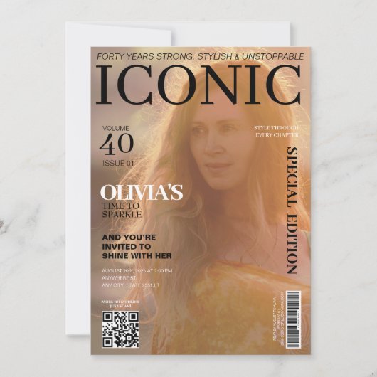 Tijdschrift omslag qr code 40ste Verjaardagsfeest Kaart (Voorkant)