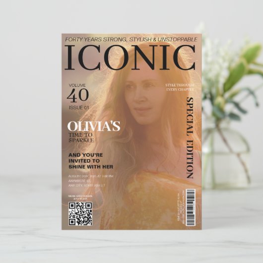 Tijdschrift omslag qr code 40ste Verjaardagsfeest Kaart (Staand voorkant)