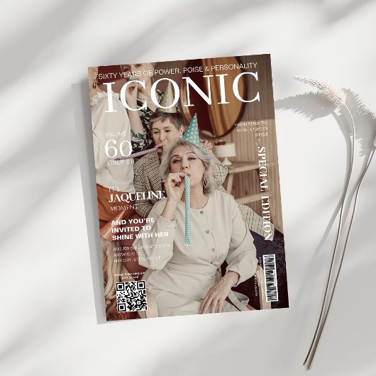 Tijdschrift omslag qr code 60ste Verjaardagsfeest Kaart