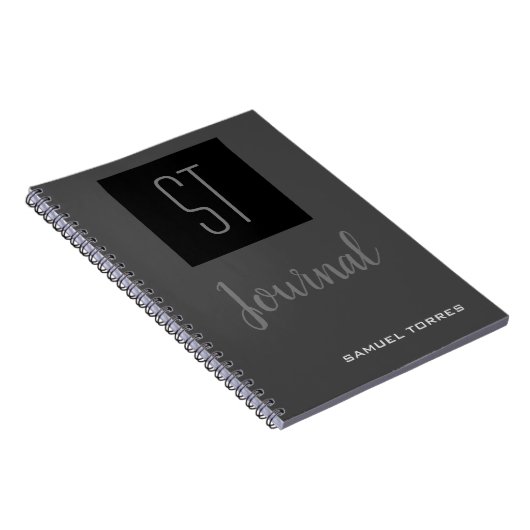 Tijdschrift Persoonlijk Gemonogrammeerd Grijs Zwar Notitieboek (Rechterzijde)