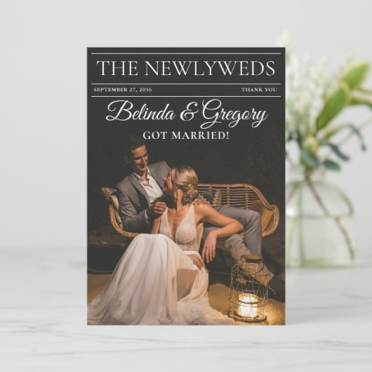 Tijdschrift Redactie Krant Foto's bruiloft Bedankkaart (Staand voorkant)