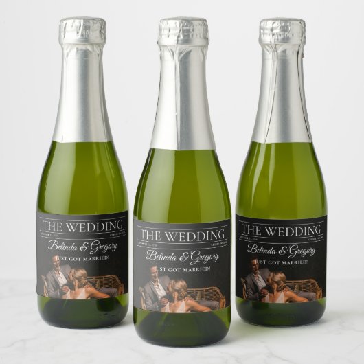 Tijdschrift Redactie Krant Foto's bruiloft Sparkling Wijnetiket (Flessen)