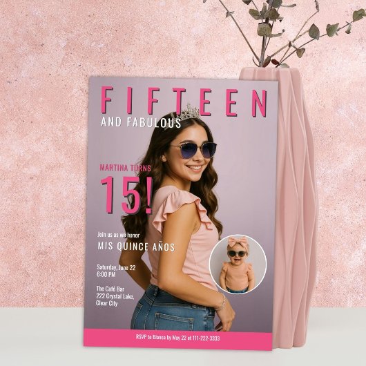 Tijdschrift stijl Quinceañera | Pink Mis Quince Añ Kaart