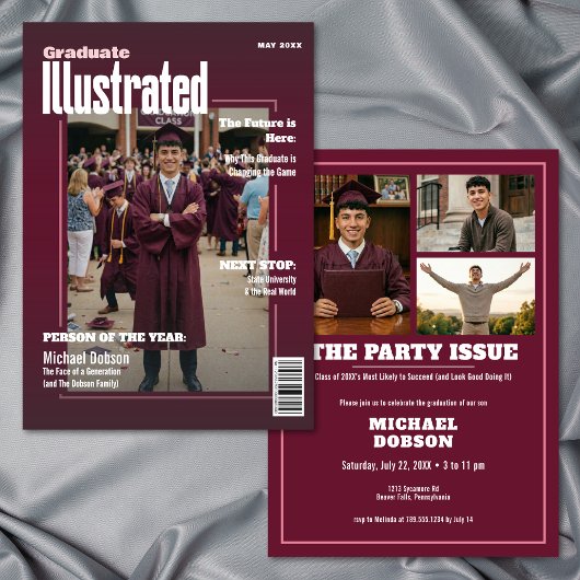 Tijdschrift Vier Foto Maroon Afstudeerfeest Kaart