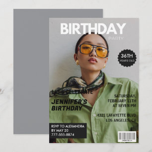 Tijdschriftcover 36e verjaardagsuitnodiging – Grij Kaart