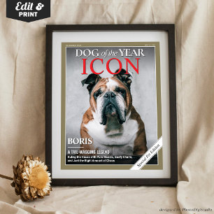 Tijdschriftcover met hondenportret sjabloon poster