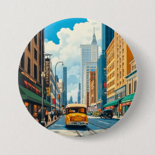 Tijdschriftillustratie van stadsstraten ronde button 7,6 cm