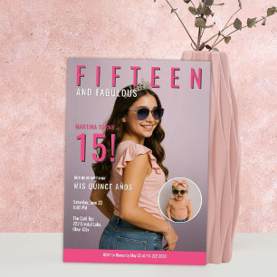 Tijdschriftstijl Quinceañera Roze Mis Quince Año Kaart